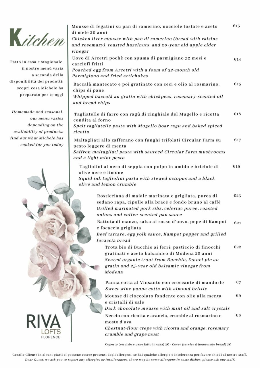 Riva Kitchen Menu - Riva Lofts